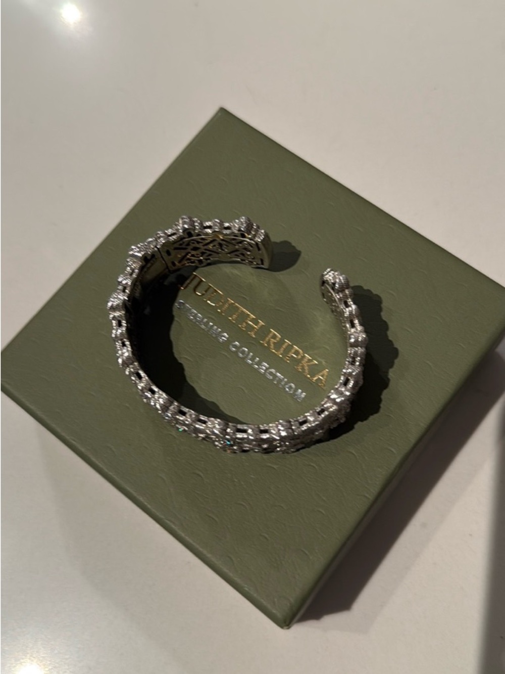 Judith Ripka 925 Silver Crystal Cuff Bracelet - Silver Rhinestone Accent